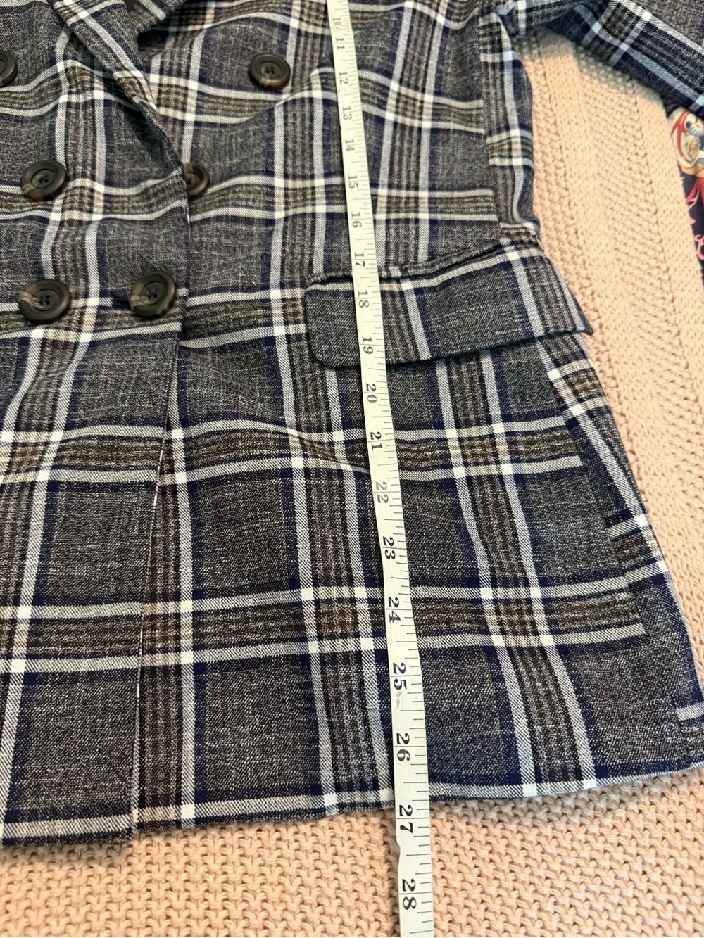 Heartloom Double-Breasted Plaid Blazer in Blue and White size Medium - Picture 9 of 10